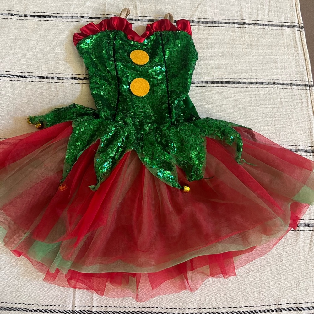 Green and Red Sequin Dress with Tulle Skirt